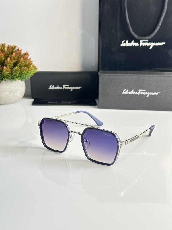 Salvatoree Ferragamo Silver and Blue Sunglasses