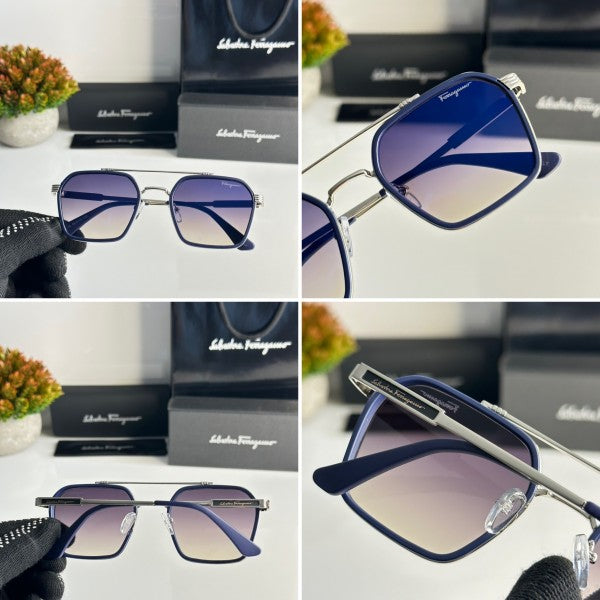 Salvatoree Ferragamo Silver and Blue Sunglasses