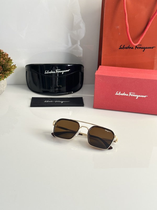 Salvatoree Ferragamo Gold and Brown Sunglasses