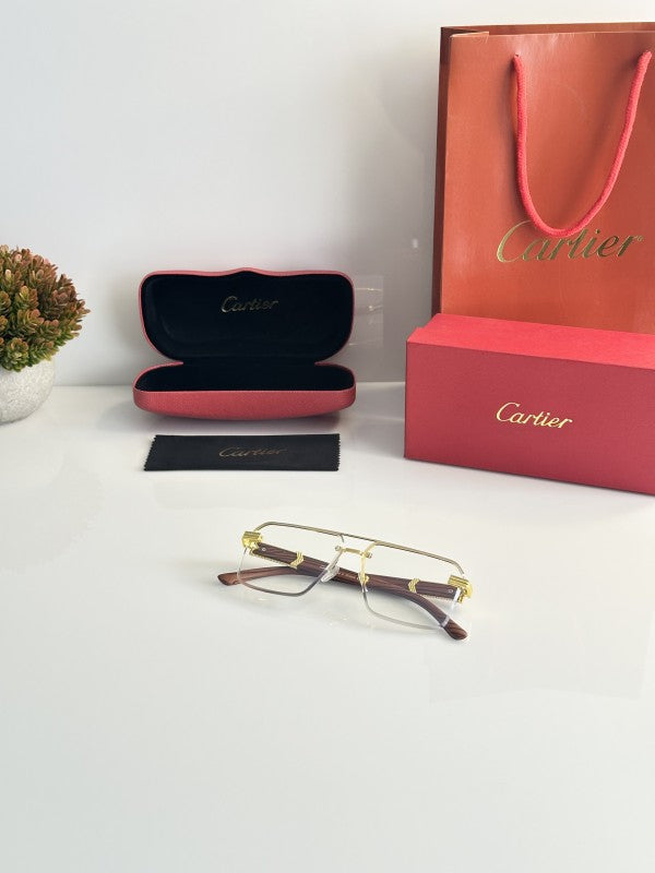 Cartierr Gold Clear Square Sunglasses
