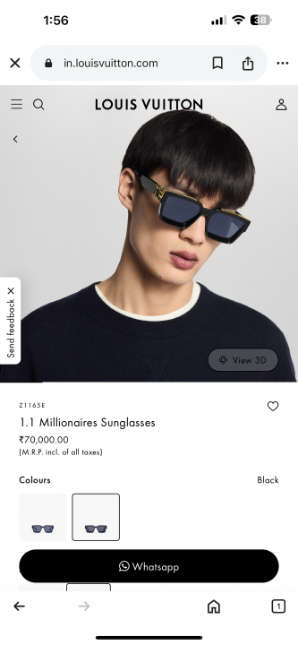 Louiis Vuiitton Primium Unisex Gold Black Sunglasses