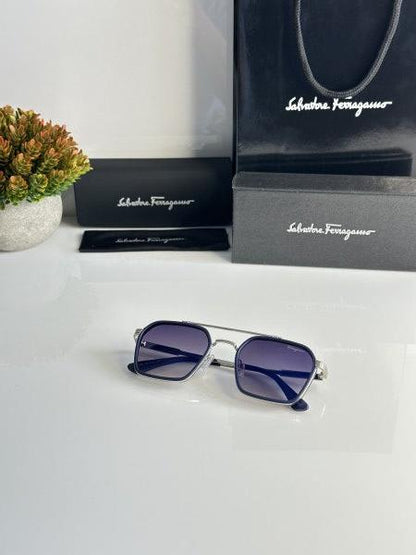Salvatoree Ferragamo Silver and Blue Sunglasses