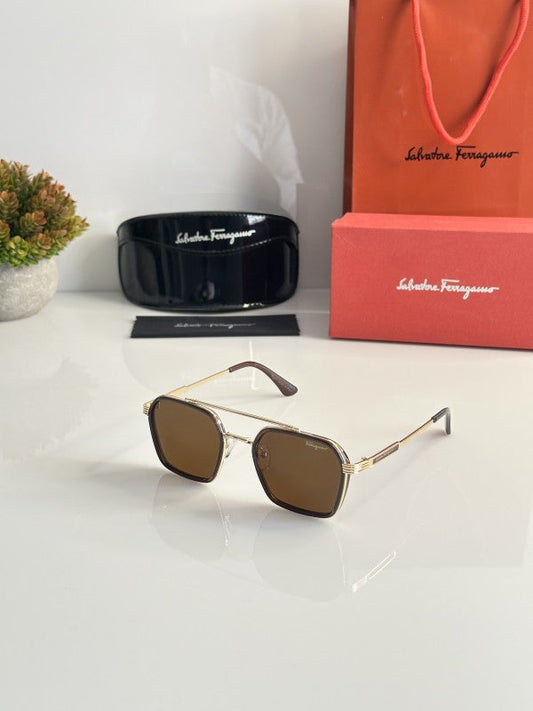 Salvatoree Ferragamo Gold and Brown Sunglasses
