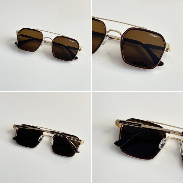 Salvatoree Ferragamo Gold and Brown Sunglasses
