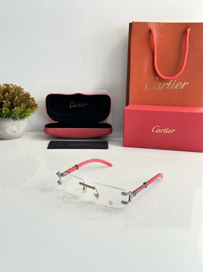 Cartierr Clear Lens Red Frame Sunglasses
