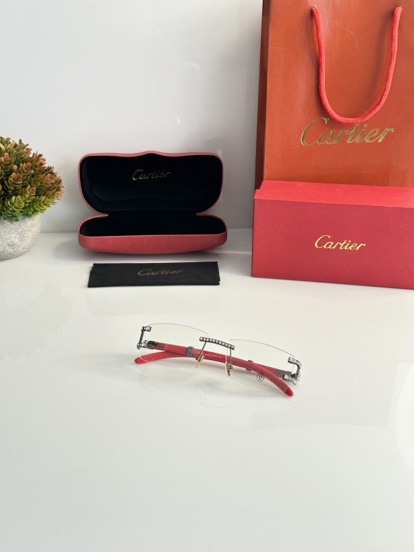 Cartierr Clear Lens Red Frame Sunglasses
