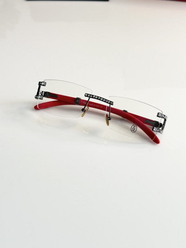 Cartierr Clear Lens Red Frame Sunglasses