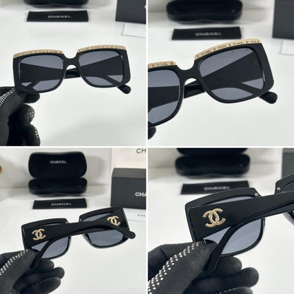 Chanell Classic Elegent Gold Black Sunglasses